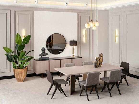 Dining room Dining set Dining room furniture Dining table Dining area 9 pce wood Beige