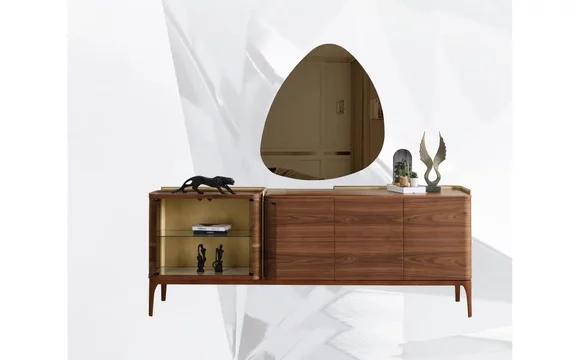 Sideboard with mirror wooden cabinet Brown chest of drawers Design