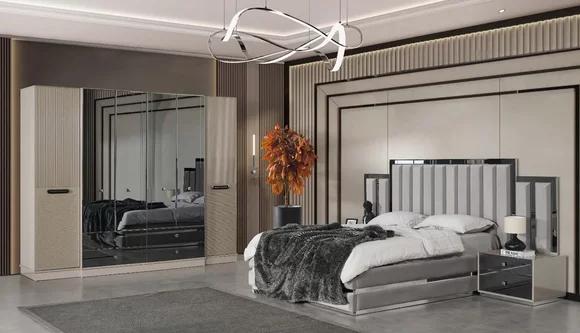 Complete bedroom double bed bed bedside tables 4 pieces gray wardrobe