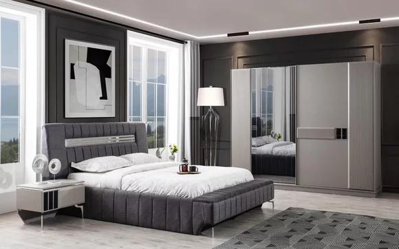 Bedroom set double bed bed bedside tables 4 pieces gray wardrobe