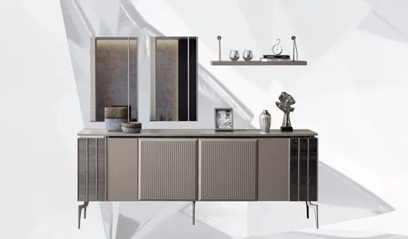 Set sideboard with mirror cabinet sideboard gray chest of drawers wood