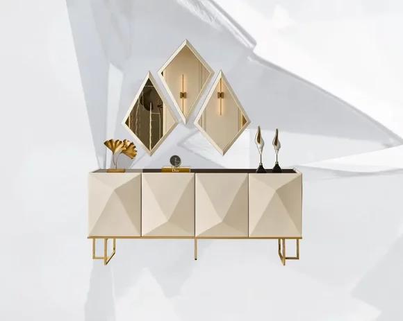 Sideboard set with mirror Cupboard Beige chest of drawers Wooden set