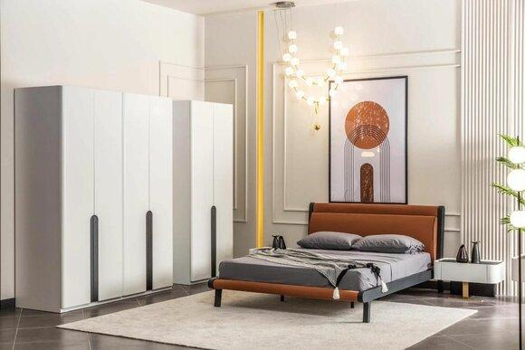 Bedroom furniture double bed bed bedside tables orange wardrobe set 5 pcs