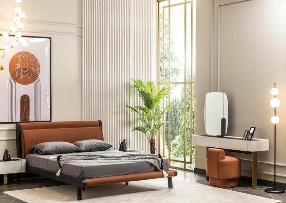 Complete bedroom double bed bed bedside tables orange console 5pcs