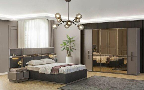 Bedroom set double bed bed bedside tables wardrobe 4 pcs grey