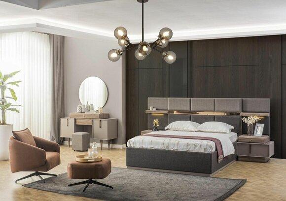 Bedroom Complete double bed Bed Bedside tables Console 6 pcs Grey