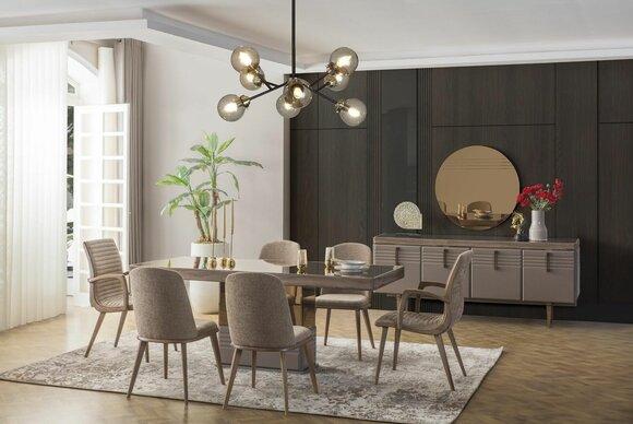 Luxury dining area dining room dining table dining group chairs grey wood set 9pcs