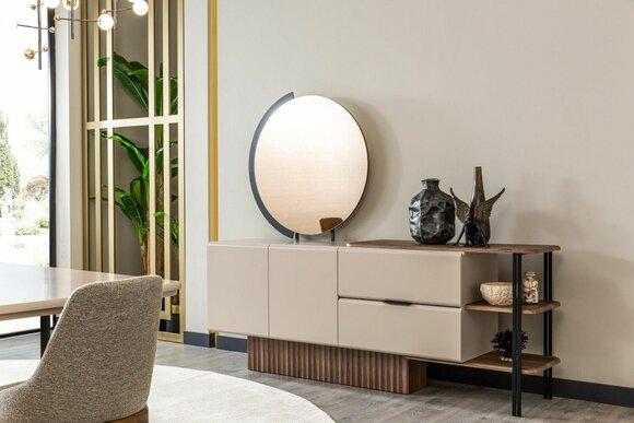 Sideboard set with mirror Beige wooden cabinet Cabinet wood design