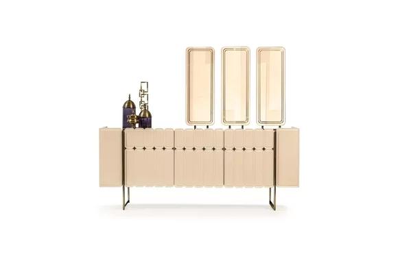 Modern beige sideboard Luxurious sideboard Exclusive x3 mirror 4 pcs