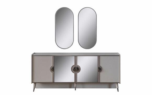 Grey furniture set Designer 4-door sideboard Exclusive mirror 3 pcs