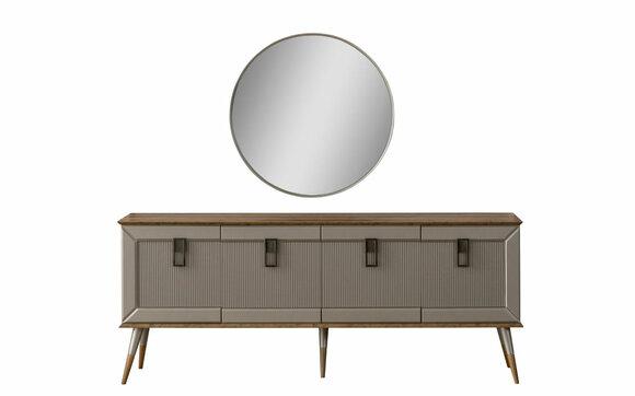 Robust sideboard Designer sideboard Luxurious round mirror cabinet 2 pcs