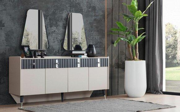 Complete set designer beige sideboard sideobard 2x mirror 3pc set
