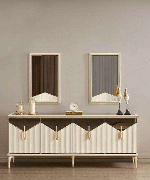Luxury Sideboard Sideboard Cabinet Chest of drawers Wooden cabinet Wood Beige Gold