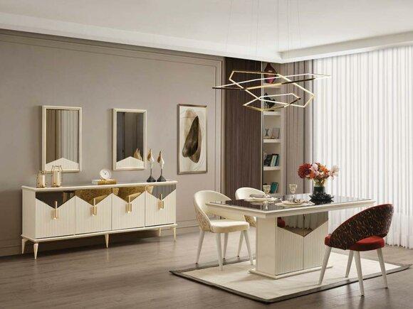 Complete Dining Room Dining Table 2pcs Sideboard Dining Room Table Gold Wood