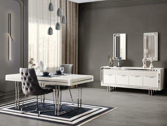 Complete Dining Table 2pcs Sideboard Dining Room Table Extendable Wood White