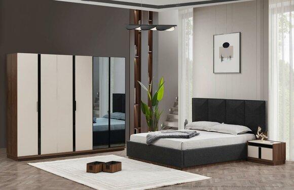 Bedroom Set Double Bed Bed Bedside Tables Wardrobe Grey 4pc