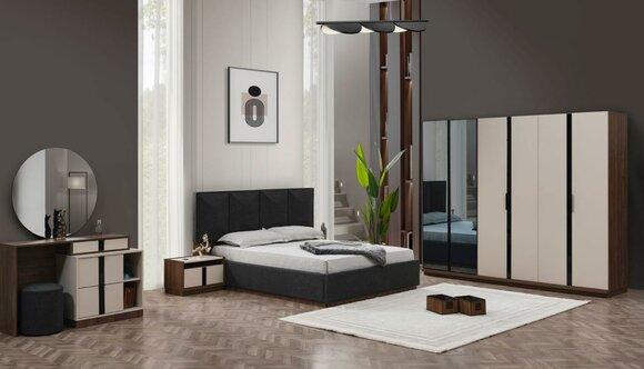 Complete Double Bed Bed Bedside Tables Wardrobe Beige 6pc Bedroom