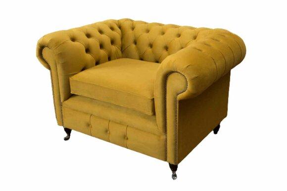 Armchair Design Relax Textile Lounge Luxury Yellow Upholstered Seater Chesterfield