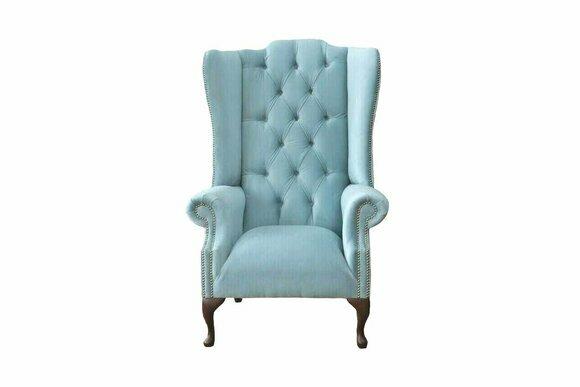 Baby Blue Wing Chair Armchair Design Upholstery Sofa Couch Chesterfield Textile