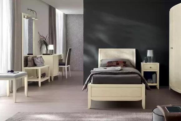 Luxury Complete Bedroom Set Beige Desk Bed Bedside Table New