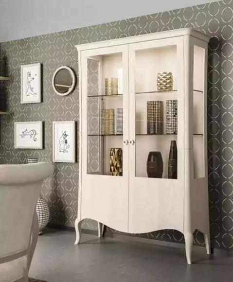 Showcase Luxury Cabinet White Wood Cabinets Living Room Glass Cabinet New