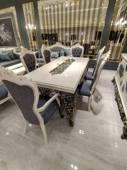 Glamorous Dining Room Set Dining Table + 6x Chairs + Commode with Mirror 8 pcs.