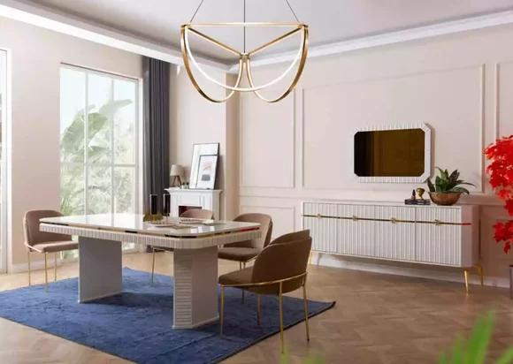 Dining room set table 6x chairs sideboard mirror 9 pcs group set