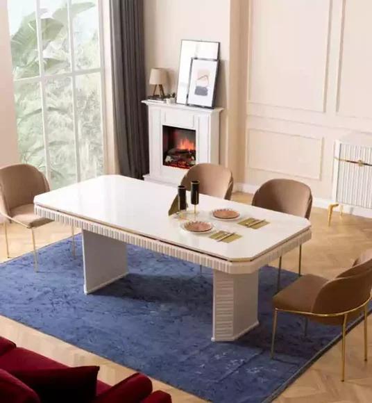 Dining room dining table 6x chair beige set 7pcs luxury wood furniture