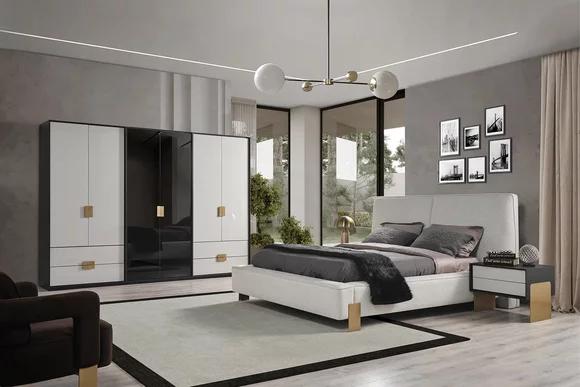 Bedroom set bed 2x bedside tables closet luxury 4 pcs. wood