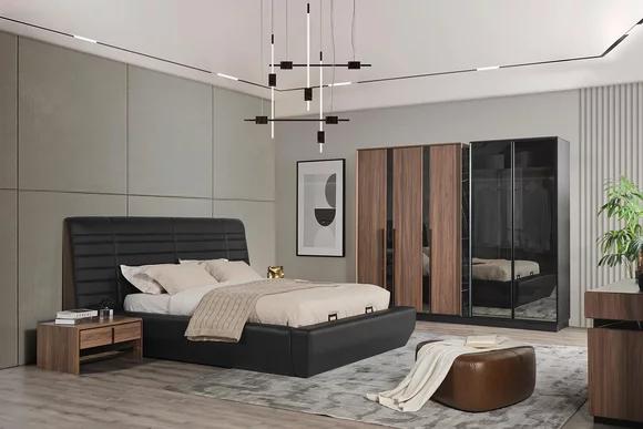 Bedroom set bed 2x bedside tables closet 4 pcs design luxury