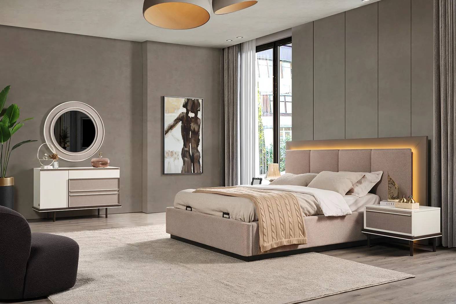 Bedroom set bed 2x bedside tables dressing table luxury 5-piece design