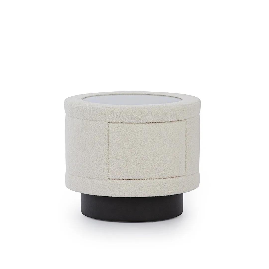 White bedside table bedroom furniture wooden frame designer glass top
