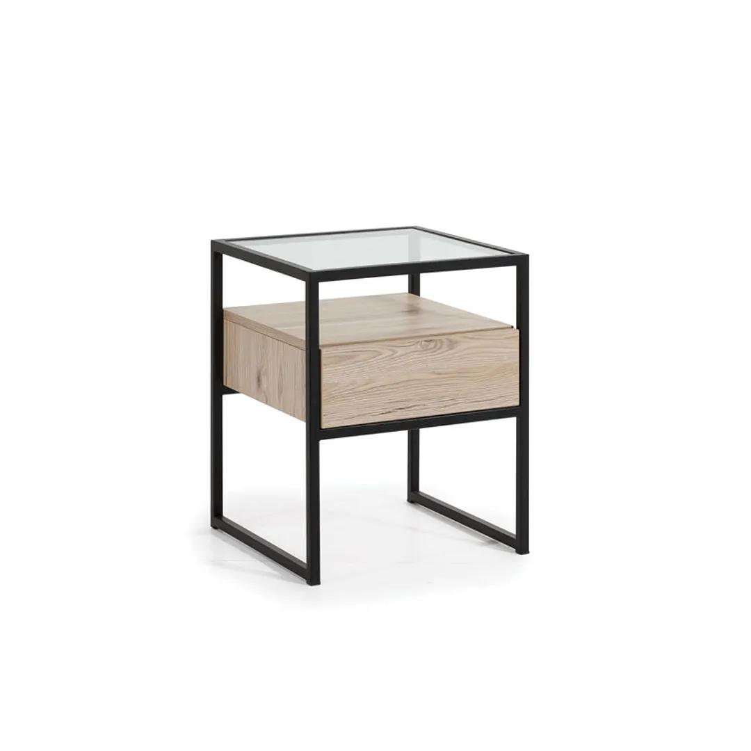 Bedroom Modern bedside table glass top metal frame wood furniture