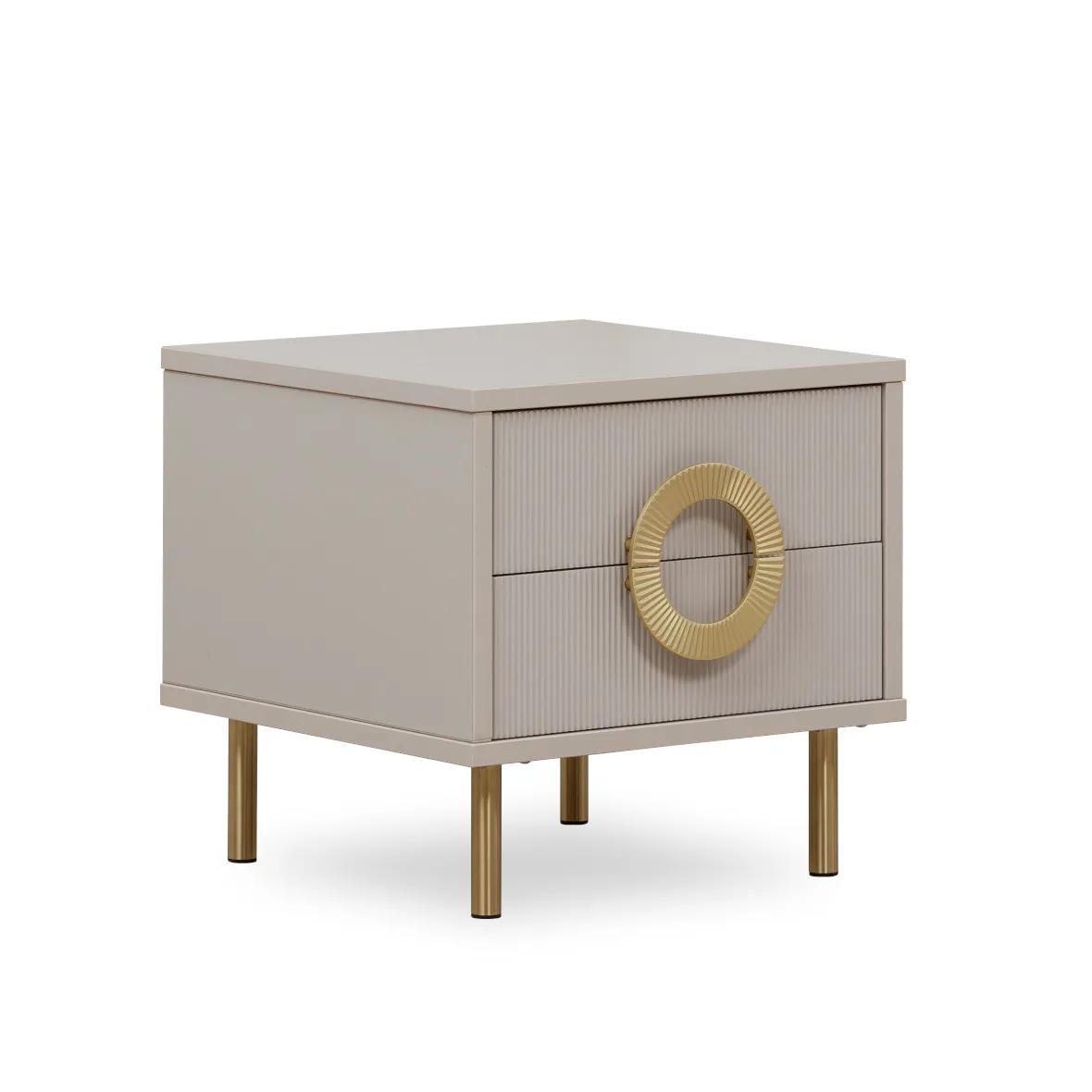 Designer beige bedside table with 2 drawers bedroom bed console