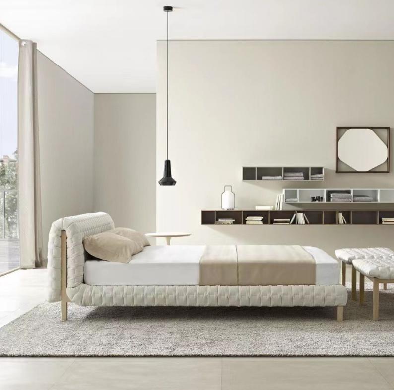 Modern white bed Bedroom Designer double beds Wooden frame