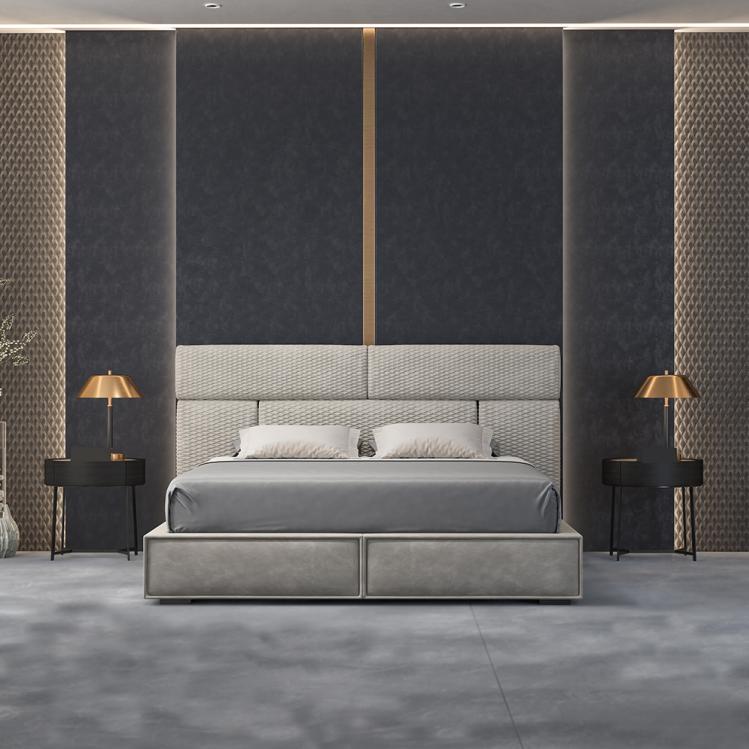 Grey double bed Design beds Bedroom furniture Leather bed Wooden frame