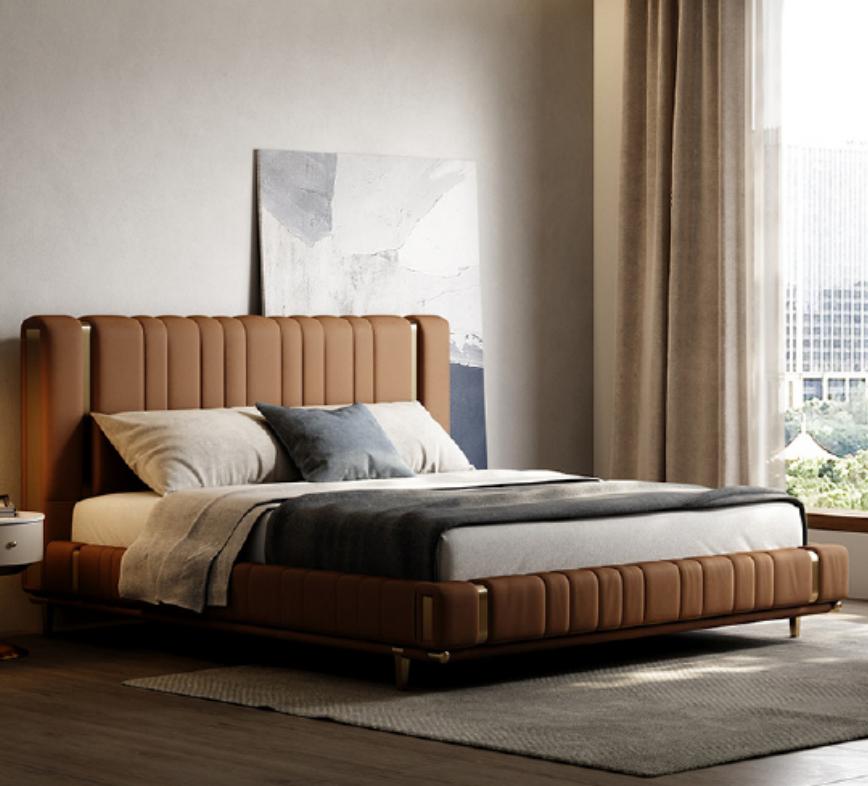 Brown double bed Luxury bedroom bed Modern beds Wooden frame