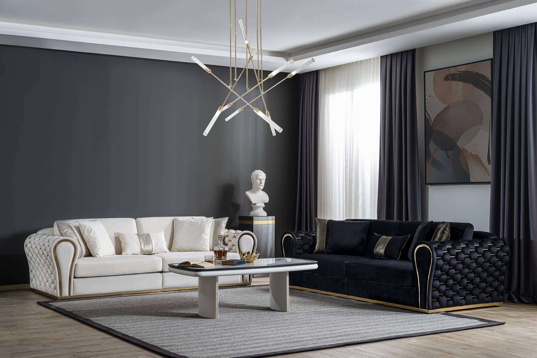 Black White Sofa Set 3+3 Designer Seater Luxury Upholstery 2x Sofas