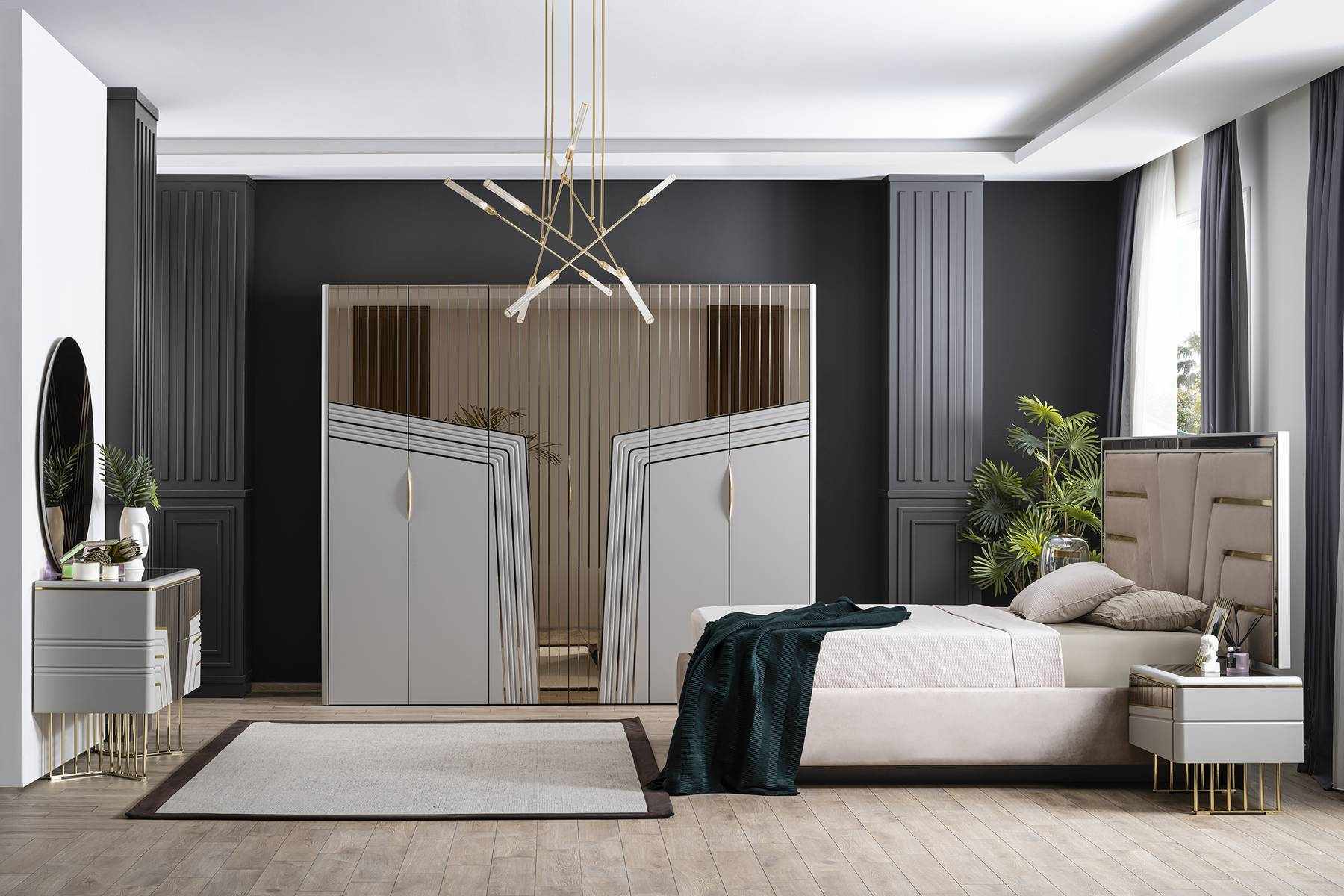 Modern Bedroom Set Luxury Bed 2x Bedside Tables Wardrobe 6 pcs.