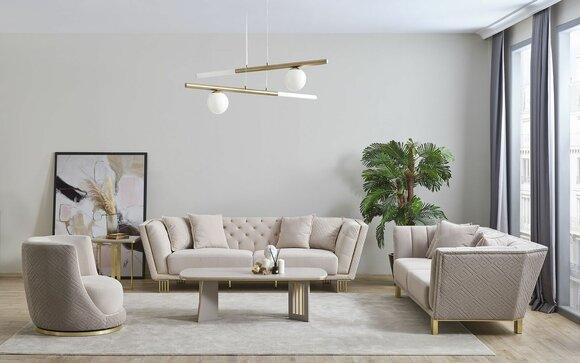 White Chesterfield living room set 4+3 seater armchair luxury coffee table
