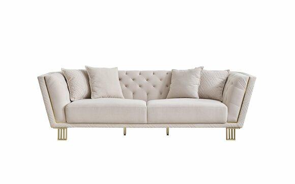Modern White Chesterfield 3-seater Living Room Textile Couch Upholstered Sofa