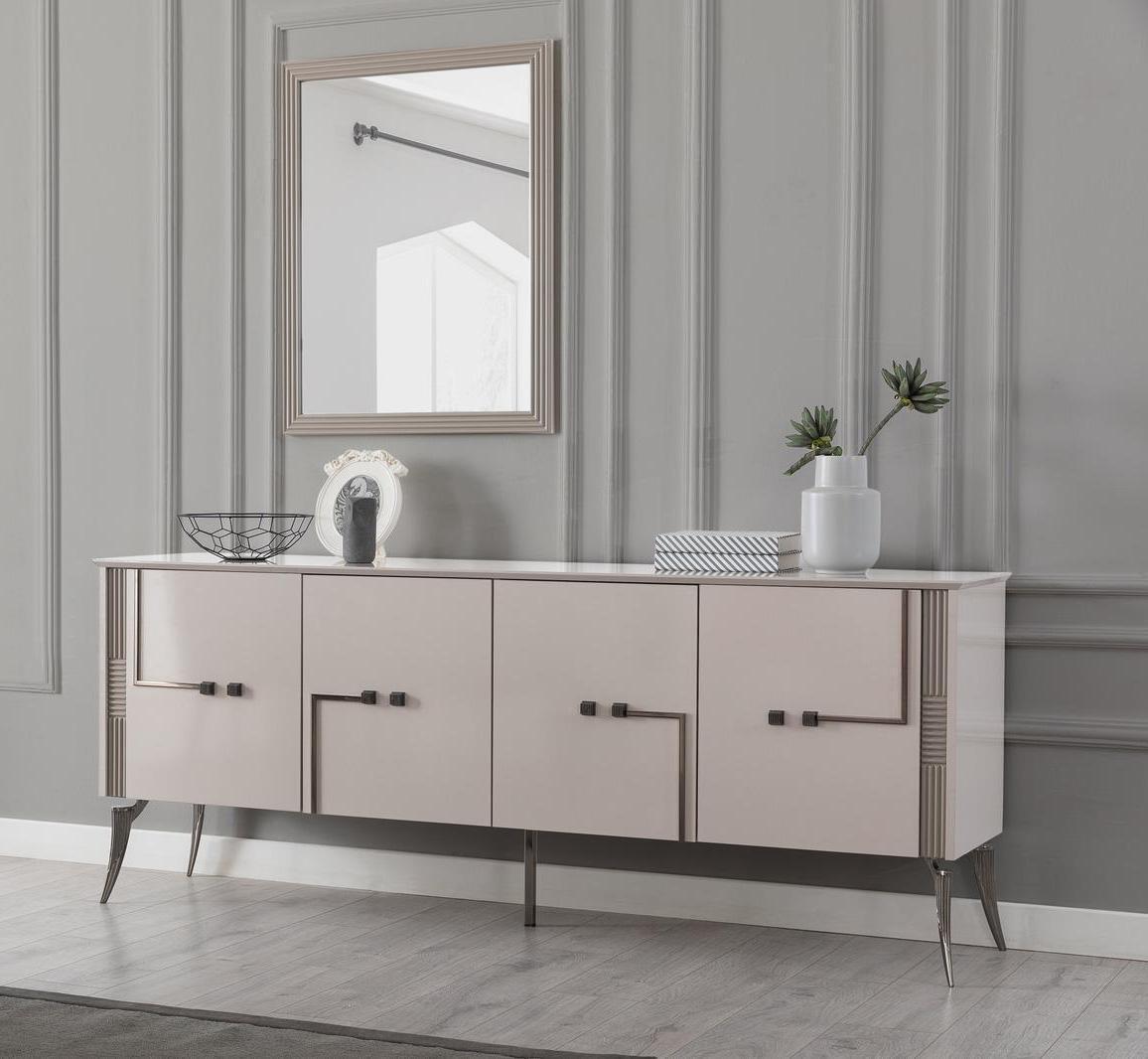 Modern dining room set designer sideboard 4-door luxury mirror 2 pcs