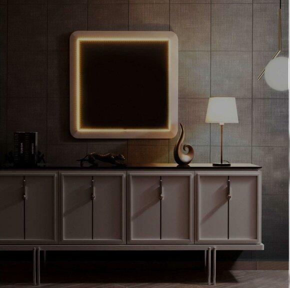 Modern dining room set Brown sideboard Square mirror 2pc set