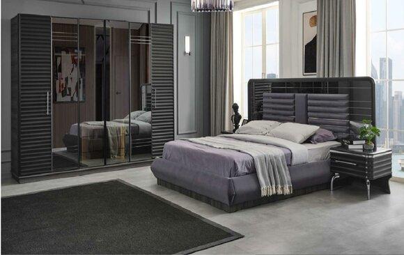 Upholstered bed Wood bedside tables Wardrobe Designer bedroom set