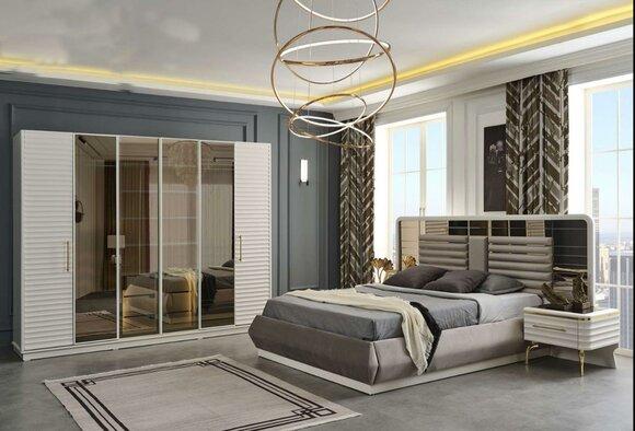 Modern double bed 2x bedside tables wardrobe bedroom set 4 pcs