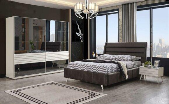 Bedroom furniture glass wardrobe designer double bed wood bedside tables 4 pcs