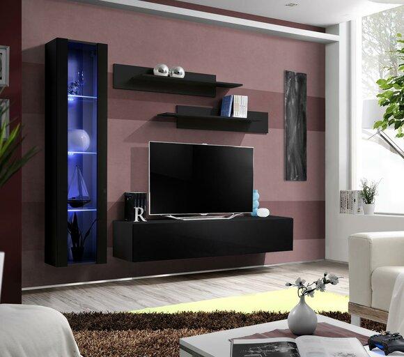 Living Room Furniture Black Complete Set Wall Unit Designer Hanging Showcase Furniture