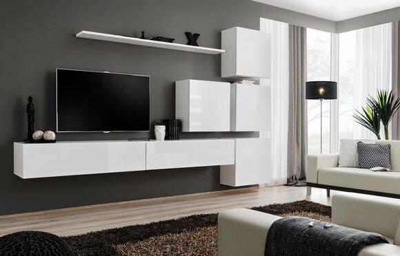 White Wall Unit Complete Set 7 pcs Wall Shelf Wardrobe Luxury Design Furnishings