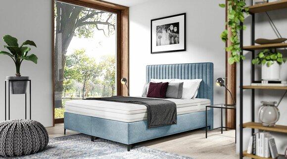 Blue bed Designer double bed Upholstered furniture Bedroom Box spring bed