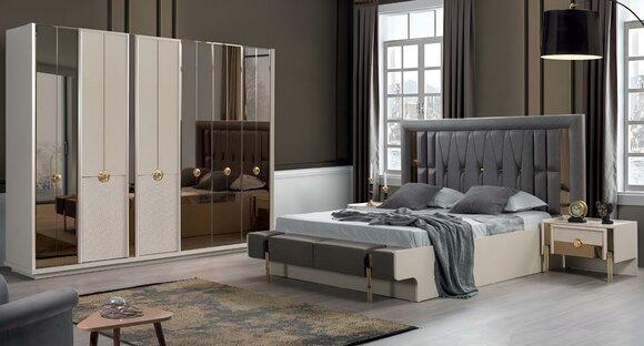 Design complete furniture modern bedroom bed 2x bedside tables wardrobe